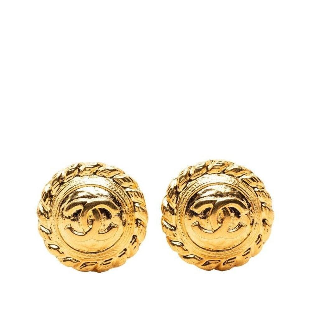 Chanel CC Logo Gold Plated Earrings